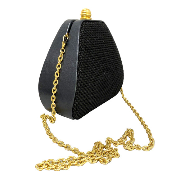 Inge Christopher Box Style Bag Black Woven Leather Convertible Clutch Purse - Picture 2 of 12